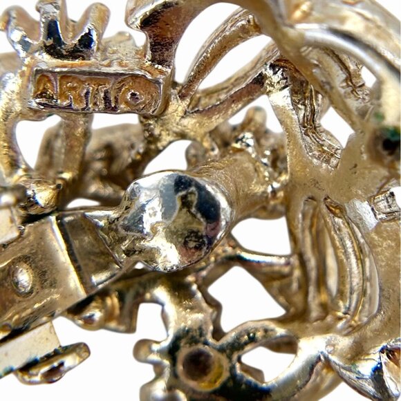 GORGEOUS VINTAGE ART ARTHUR PEPPER SIGNED RUBY RED GOLD TONE NECKLACE CLIP EARRI - Picture 8 of 9